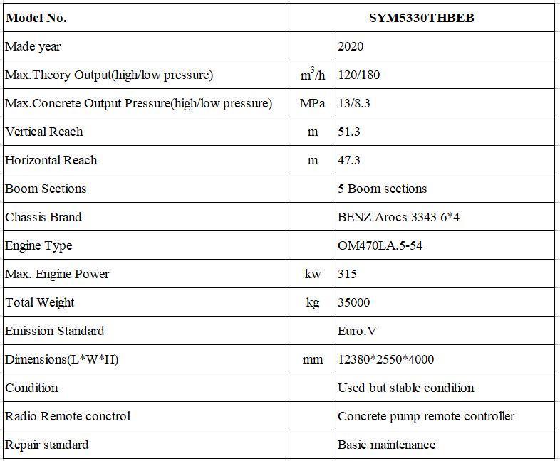 Sy 49 Meter Used Heavy Equipment Boom Pump for Concrete Bathching Plant