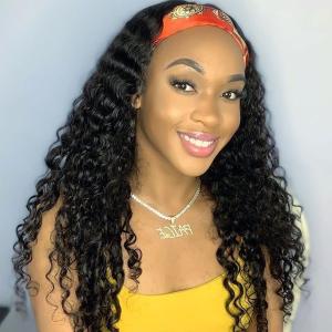Quality Silk Scarf 10A Headband Hair Wig Glueless Human Hair Wigs Deep Wave wholesale