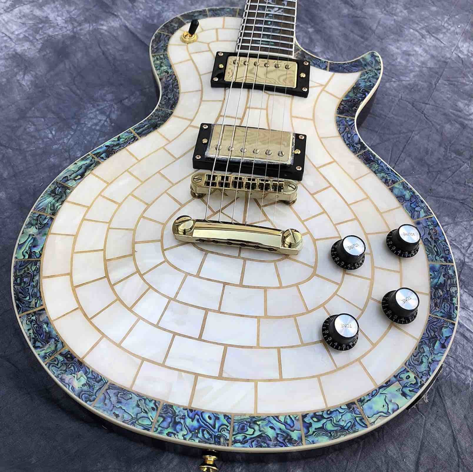 Custom Abalone Veneer top Electric Guitar Flower Inlays Gold Hardware