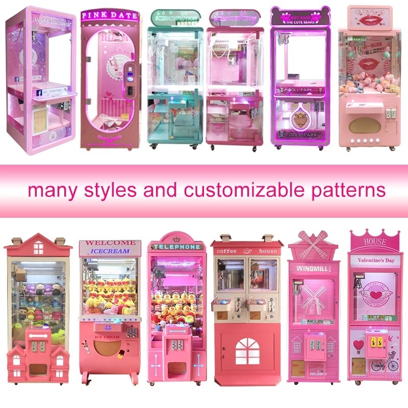 Pink Gift Toy Crane Machine With Metal / Tempering Glass Material