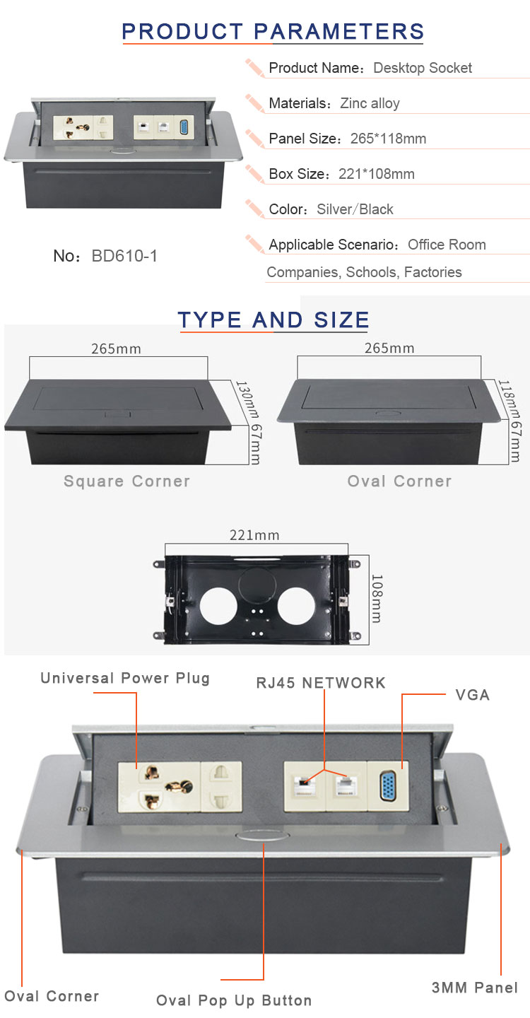 Office table usb charger modular electrical sockets and switches