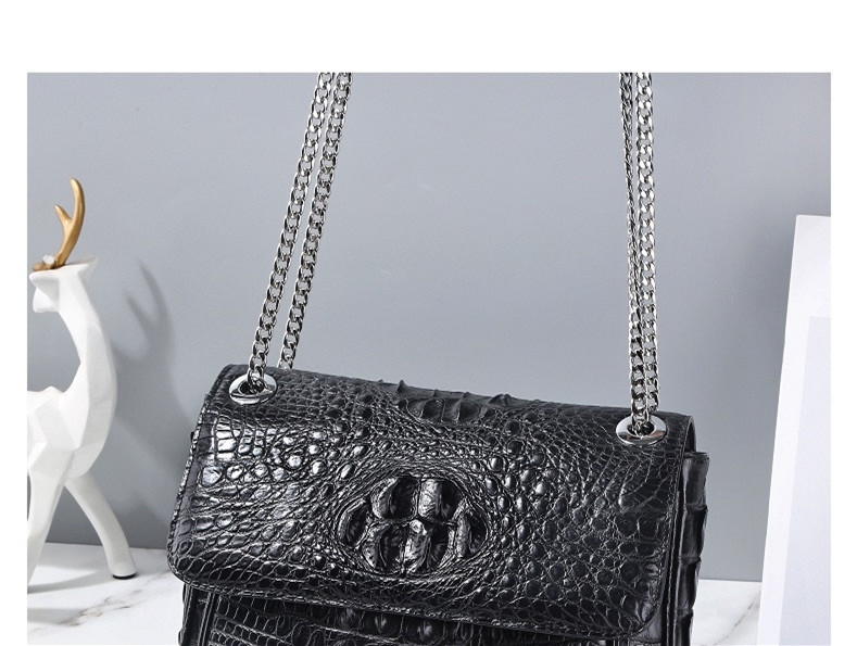 Exotic Genuine Crocodile Skin Silver Chain Lady Purse Real True Alligator Leather Women Purse Female Single Shoulder Bag