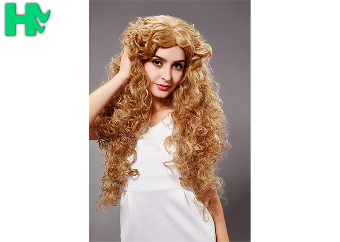 Heat Resistant Long Curly Synthetic Wigs No Lace Dark Blonde For White Women