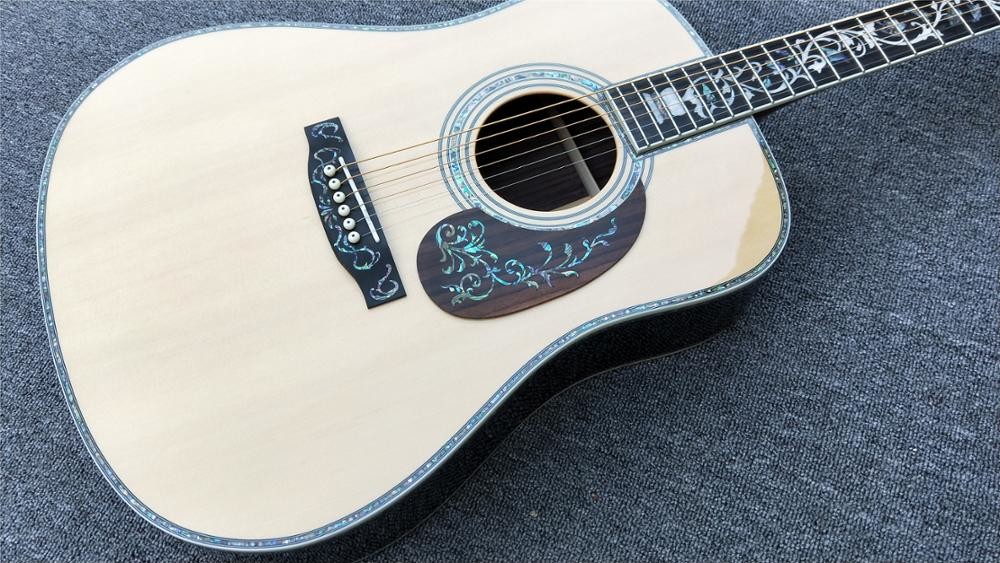 Top quality 41 inch acoustic guitar,Real Abalone inlays and binding,Ebony fingerboard,Factory Custom Solid spruce top Gu