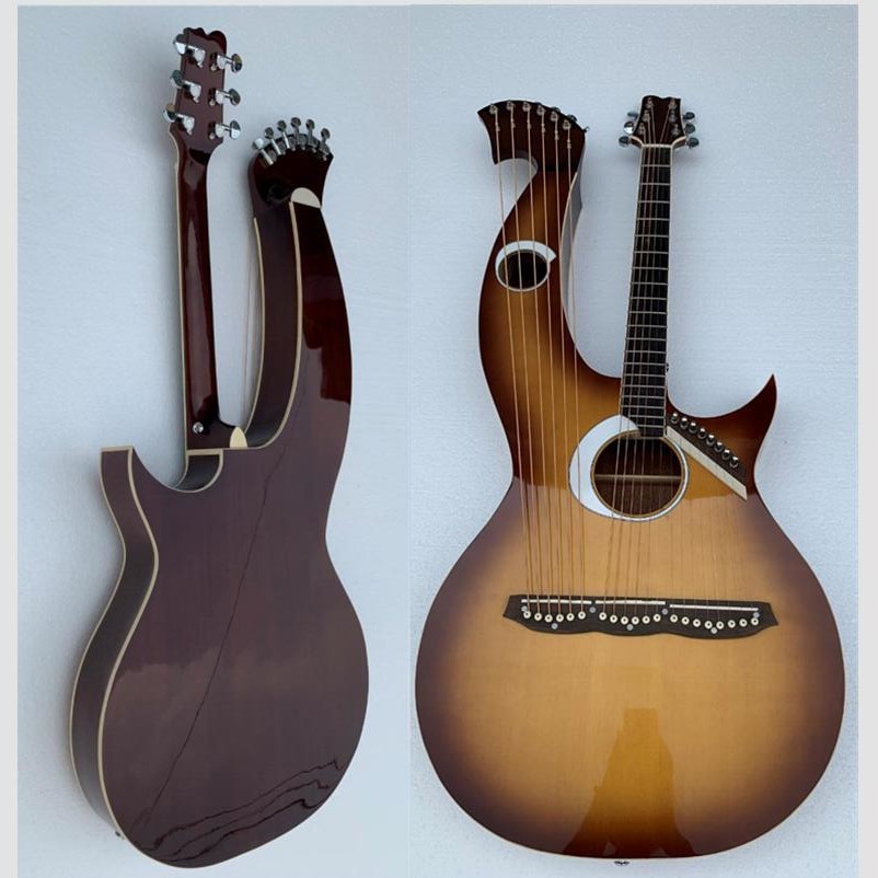 Custom 6/6/8 Strings Double Neck Harp Electric Acoustic Guitar