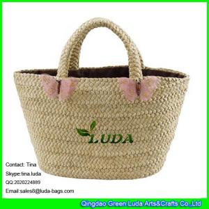 Quality LUDA pink bow knot straw handbags corn husk made straw beach bag 2016 wholesale