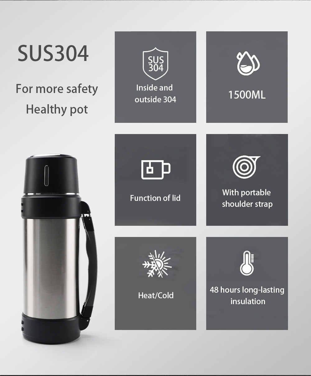 1.5 L Vacuum Travel Pot And Bottles Double Wall Large Stainless Thermos Travel Flask Big Bottle