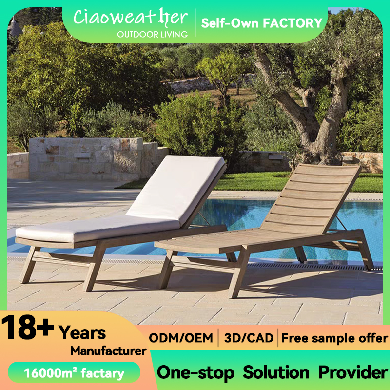 Outdoor Furniture Teakwood Frame Material Garden Solid Modern Sun Beds Beach Chaise Leisure Lounger