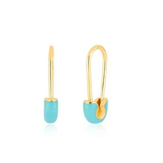 925 Sterling Silver Women's Fashion Pin Earrings adorned with Blue Enamel Drop