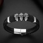 Customization fashion jewelry black leather bracelet magnetic stainless steel