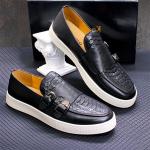 Low Heel Men Round Toe Slip On Sneakers , Crocodile Texture Leather Horsebit