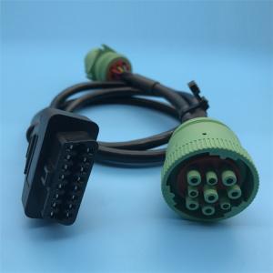 Quality Green Deutsch 9 Pin J1939 Female to OBD2 OBDII 16 Pin Female and J1939 Male Splitter Y Cable wholesale