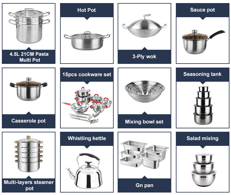 Family cookware sets stainless steel kitchenware random match style