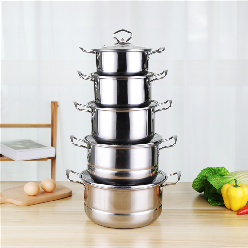 Glass Lid Stainless Steel 410 Cookware Set 12pcs Steamer Food Cooking Soup Pot