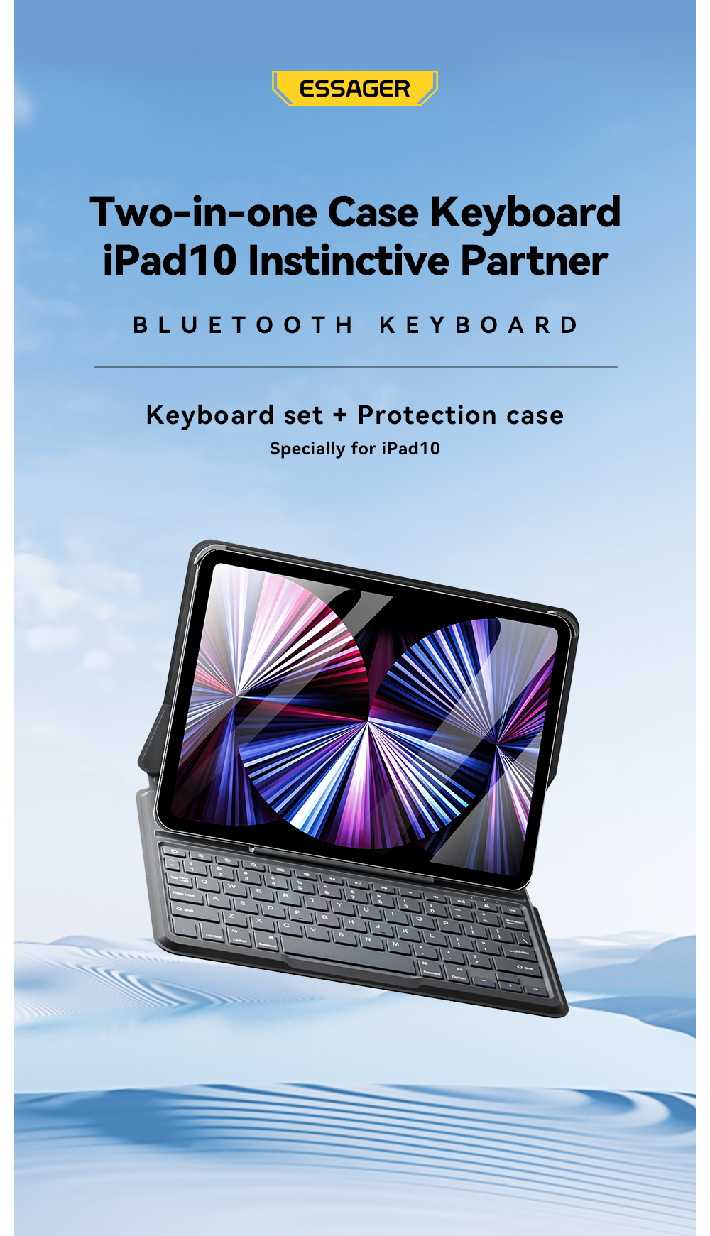 ESSAGER ES-JP03 Series for iPad 10 BT Magnetic Wireless Tablet Keyboard Case