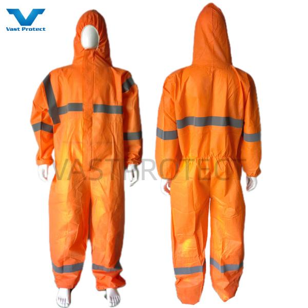 CE Type 5 6 Certified USA PPE Disposable SMS 56GSM Orange Coveralls With
