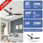 Metal Ceiling Fan with Light 3 ABS Wooden Blades Wall Control Black/Brown/OEM