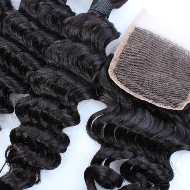 7A Top Quality Virgin Brazilian Human Hair Bundles With Cheap Free Parting Lace Closure