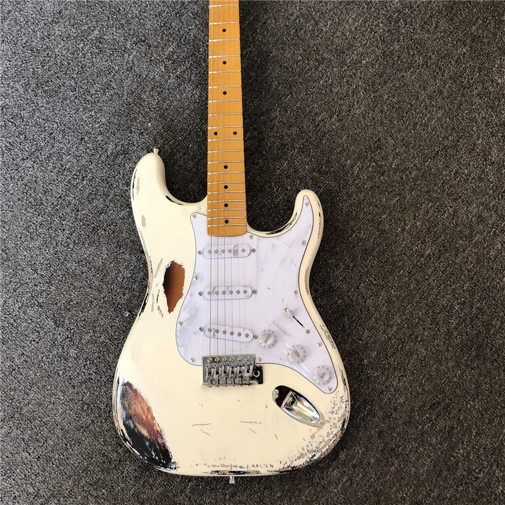 Custom handmade old SRV 100% handmade Milky white old polychromatic old electric guitar support drop shipping