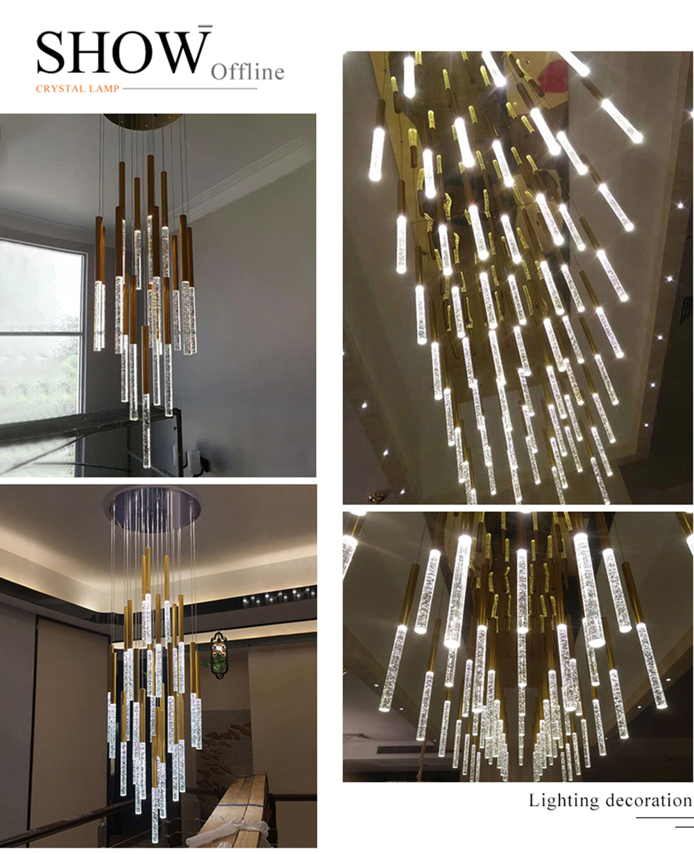 Modern Ceiling Led Chandelier Loft Staircase for Living Room Crystal Hanging Lamp(WH-NC-45)