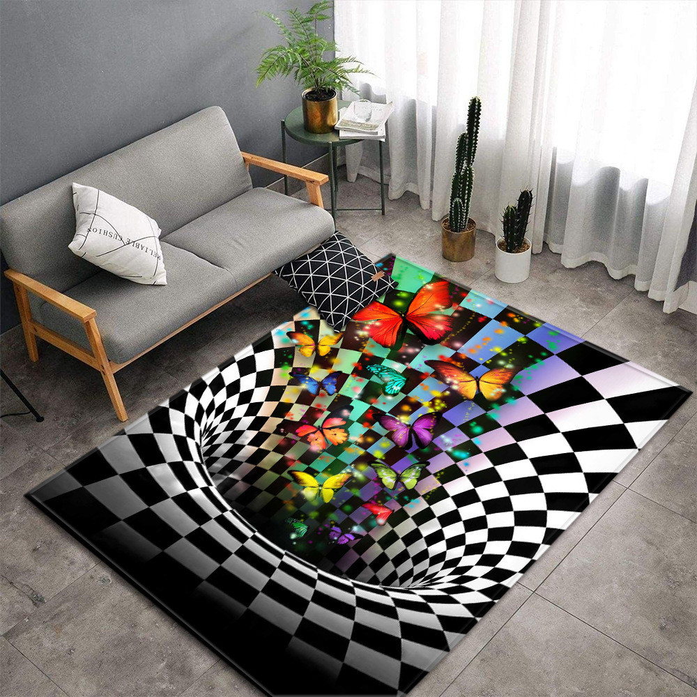 Colorful striped checkered new large carpet supply wholesale feather ins style bedroom floor mats