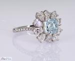 3.284ct Cushion Cut Sky Blue CVD Synthetic Diamond Rings Luxury 18K White Gold