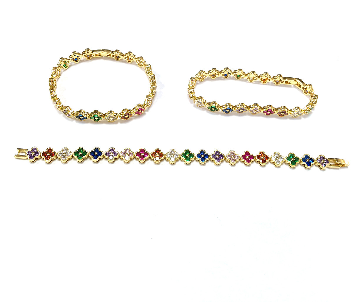 Rainbow Brass Gold Tennis Bracelet OEM ODM Cubic Zirconia Tennis Bracelet