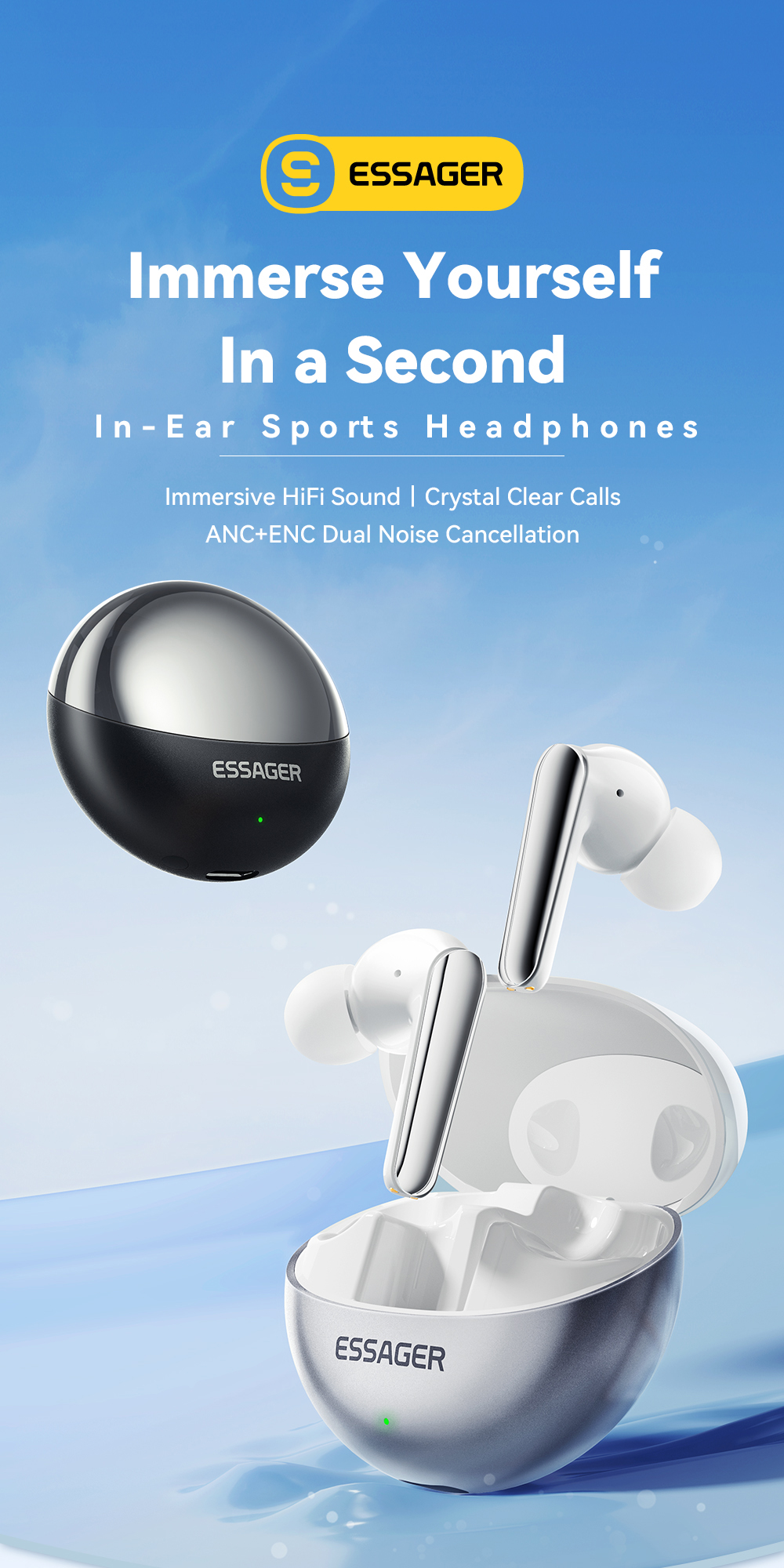 ESSAGER ES-06 Series TWS Wireless Earphones Noise Cancelling Earbuds Waterproof