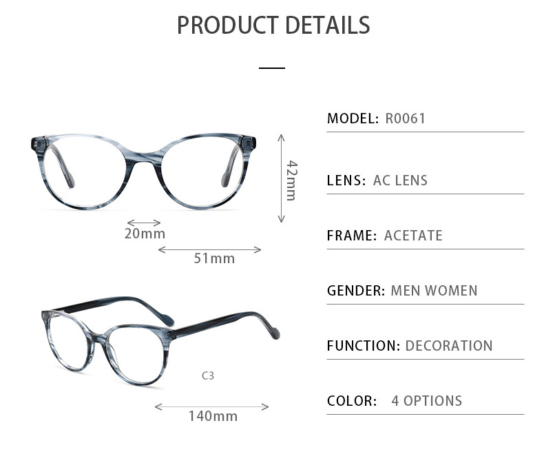 Exquisite Fashion Round Acetate Frame Glasses Optical Spectacles Woodgrain Stripe