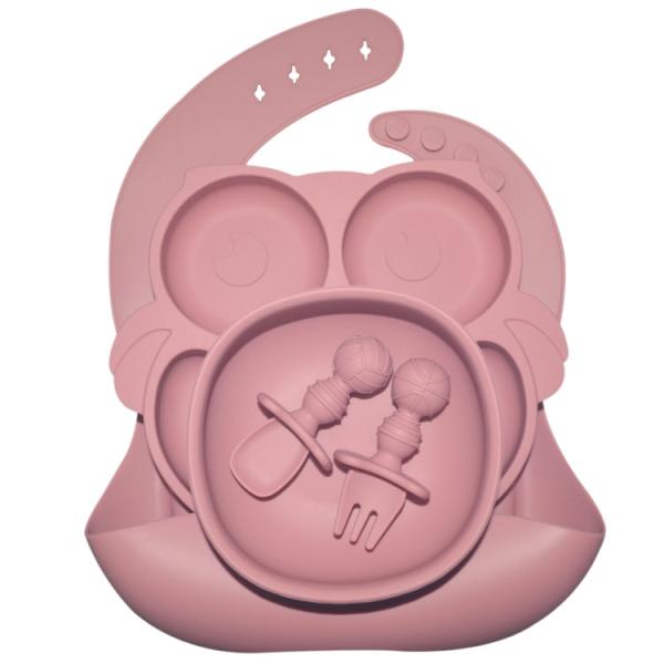 6 Pcs Silicone Baby Feeding Plates With Cup Bib Bowl Fork Spoon Nontoxic Food