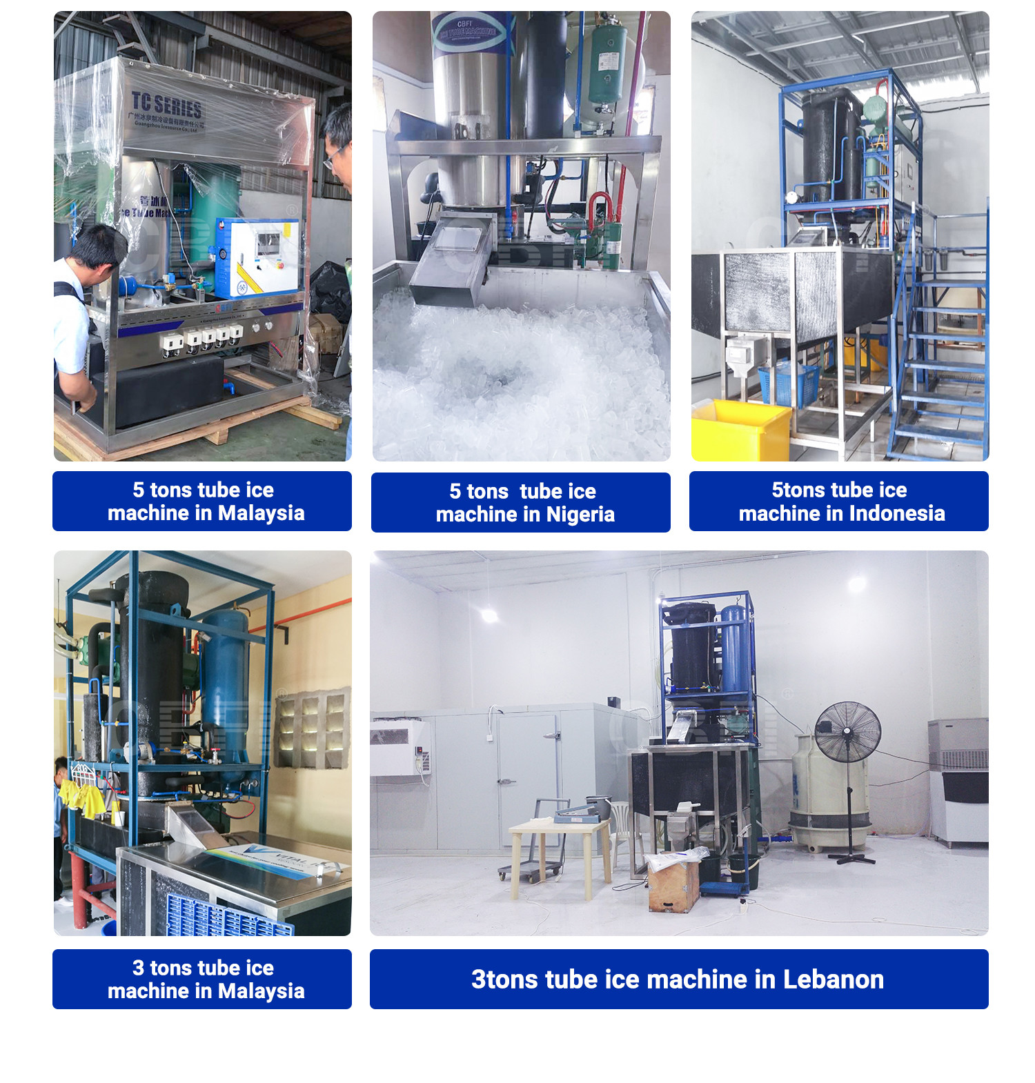 SUS440C 30 Ton Automatic Ice Tube Machine Make Solid Flat Cut End Ice Tubes With No Holes