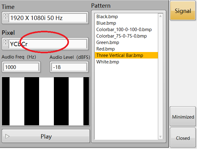Three Vertical Bar Signal IEC62368 Three Vertical Bar Signal.RDL-100 video signal generator