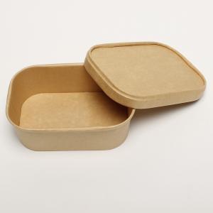 Quality 500ml Rectangle Kraft Paper Salad Bowl With Lid Biodegradable Food Grade wholesale