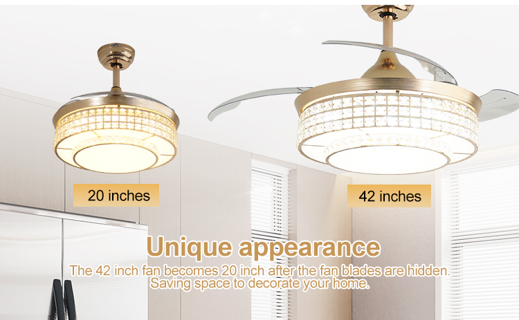 Home Office Function Air Conditioning LED Lighting Gold Ceiling Fan with Hidden Blades