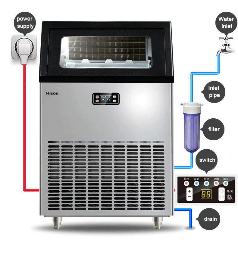 Stainless Steel Commercial Ice Cube Makers for Home Other 220V/50-60Hz Ice Block Maker Machine 120kg 24h Other Compressor