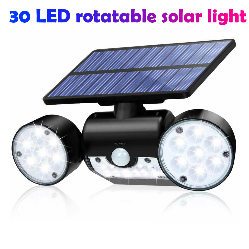 PIR Sensor 90lm 5V 1.3W Solar Wall Lamp Adjustable Angle Dual Head 2200mAh