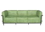 Green Leather 3 Seater Sofa Vintage Leather Sofa With Tube Iron Frame