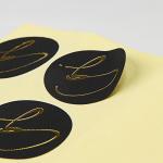Black Round Matte Black Paper Sticker Labels With Gold Logo
