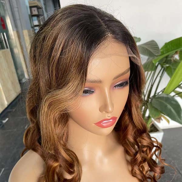 Brown Body Wave Frontal 4x4 Lace Wigs Transparent Lace Closure 200gram