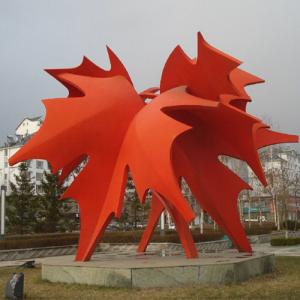 China Public Decoration Red Maple Leaf Sculpture Pavilion Large Outdoor Metal Statues on sale