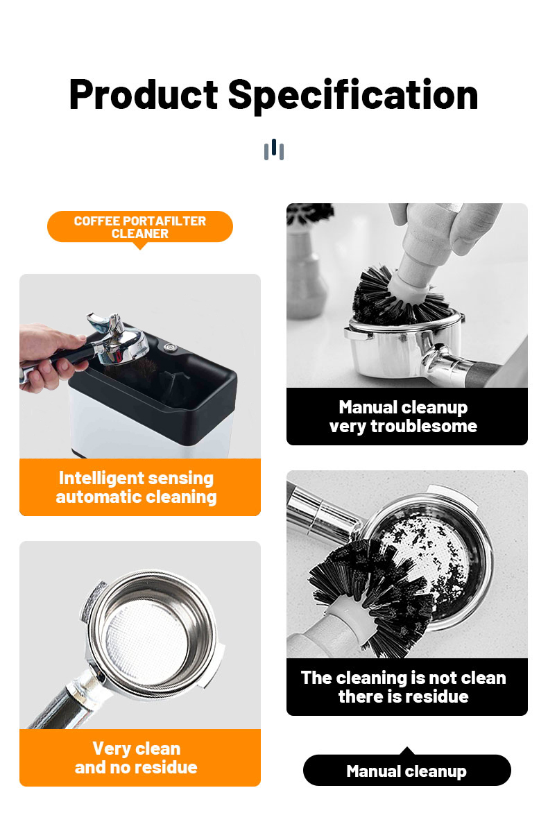 Automatic Coffee Portafilter Cleaner Electric Wipe-Free Box For 51-58mm Grounds