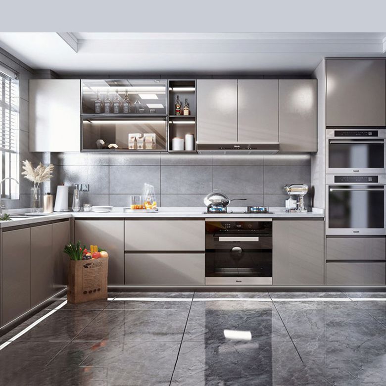 Veneer Top/Lacquer Bottom Finish Modern Acrylic Designs for Modular Kitchen Cabinets