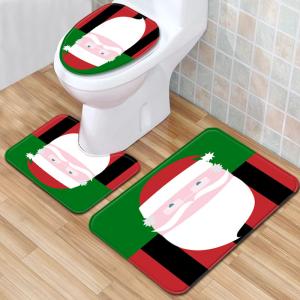 Quality Santa Christmas Toilet Seat Cushion Polyester 3 Piece Bath Rug Set wholesale
