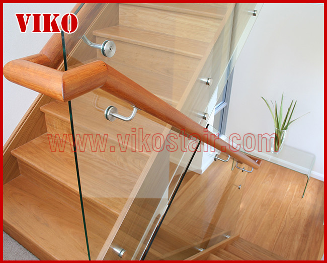 Double Steel Plate Staircase VK61S Tread beech ,Railing tempered glass, Handrail b eech Stringer,carbon