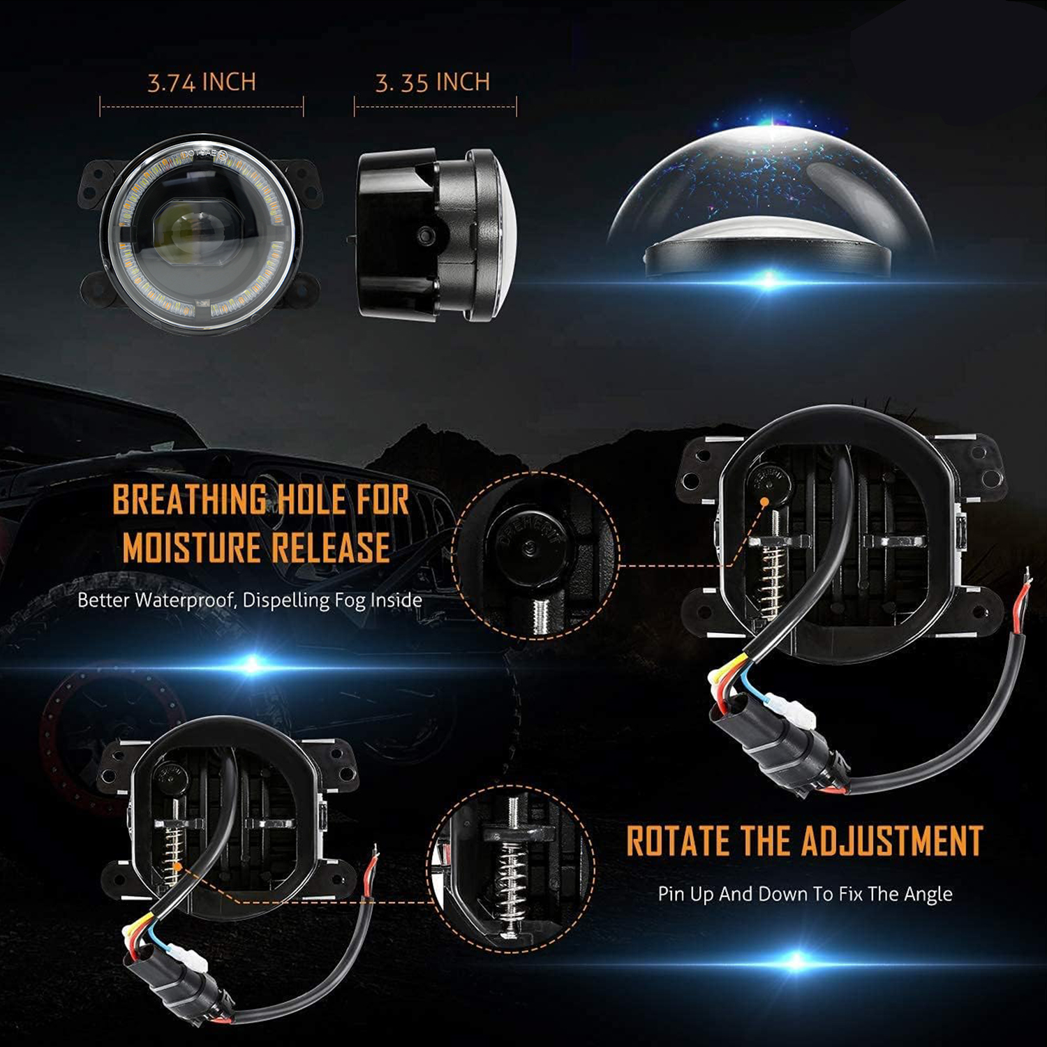 Universal LED Fog Light For Car Motorcycle 4 Inch White Yellow