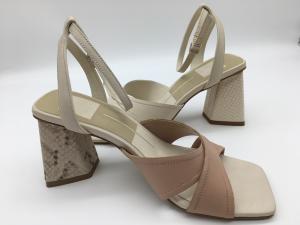Quality Soft Nappa PU Women'S Leather Heeled Sandals Pink / Beige / Orange wholesale