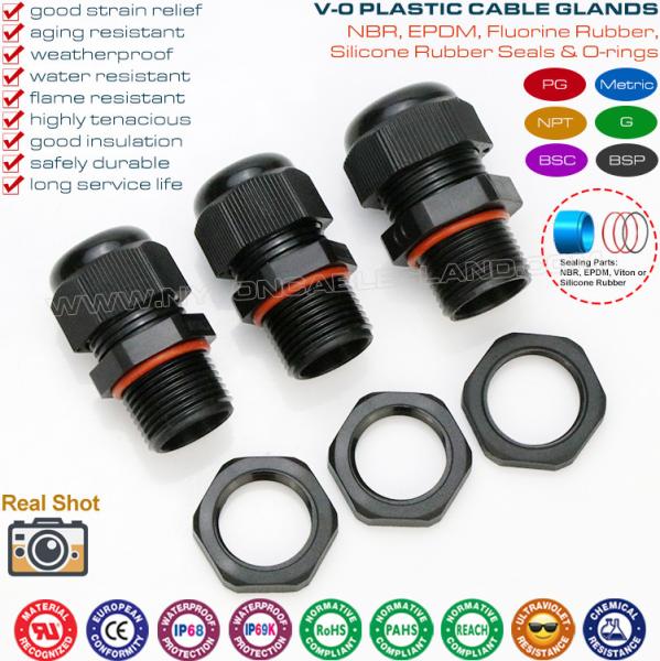 Polyamide Nylon Black Flameproof Cable Glands IP68 (UL94V-0) PG7~PG48 / M10~M75