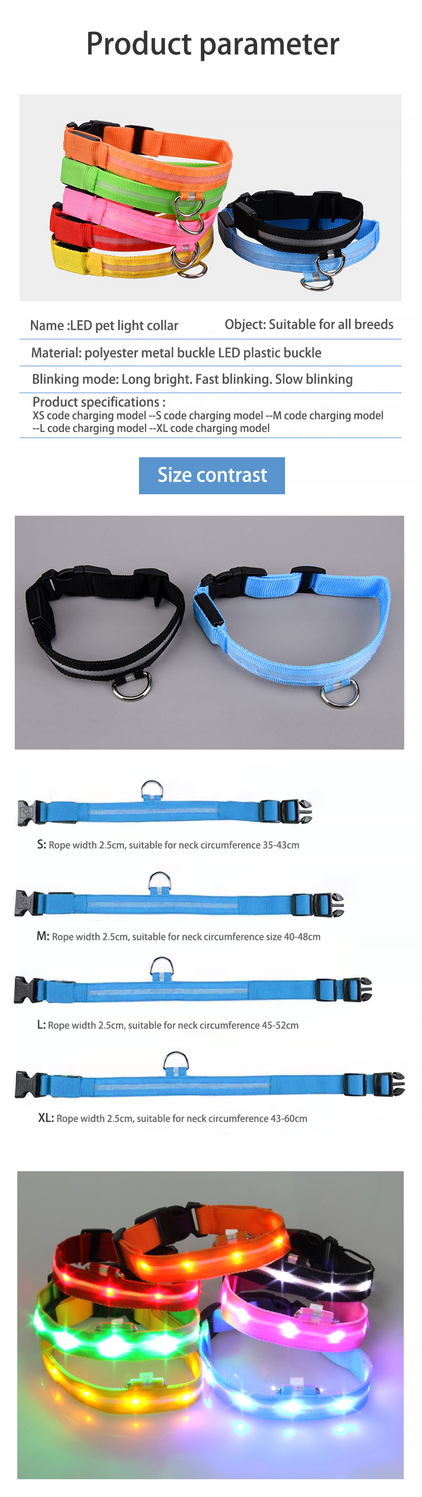 Hundehalsband Lighted Dog Collars Rechargeable Nylon XS XL LED Pet Collar