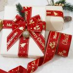 Gold Foil Printed Christmas Ribbon Red Personalised Christmas Ribbon