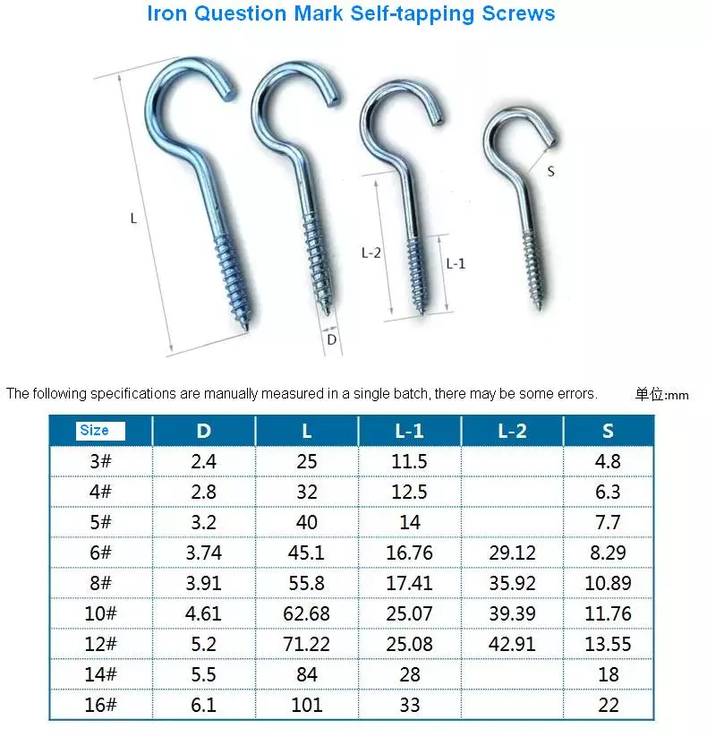 Stainless Steel Round Hook Decorative Eye Bolts M2.5 Self Tapping Screws for INCH Measurement System